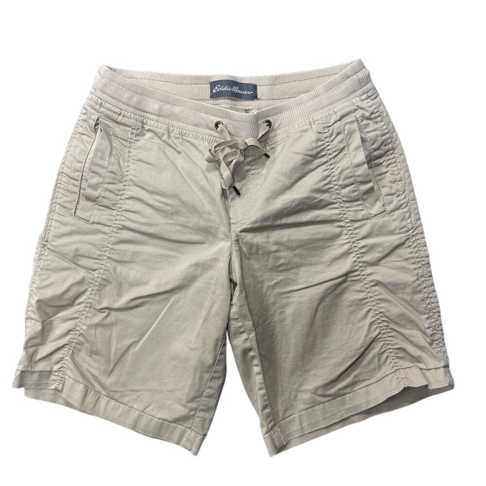 Eddie Bauer Women's Size 6 Tan Khaki Roll Hem Ribbed Waist Pull On Shorts Hiking